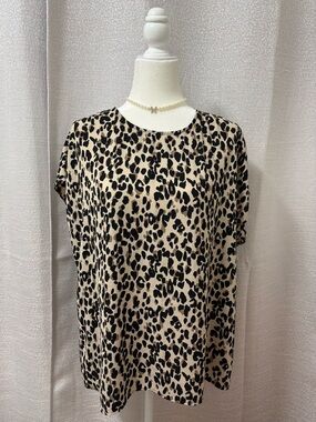 Halogen Women’s Animal Leopard Print Cap Sleeve Blouse Top XL